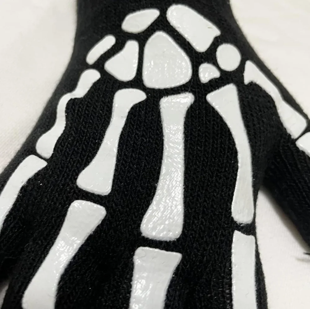 Stretchy Skeleton Gloves Glow in the Dark Stretch Knit Kids and Adult Sizes Goth